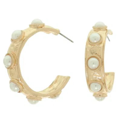 Truedames Bezel Set Cabochon C Hoop Earrings In Gold