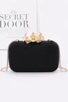 Truedames Big Metal Flower Satin Case Bag In Black
