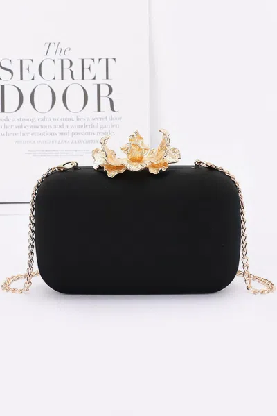 Truedames Big Metal Flower Satin Case Bag In Black