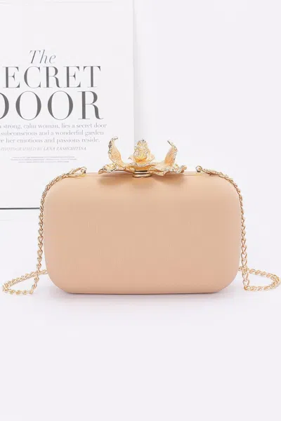 Truedames Big Metal Flower Satin Case Bag In Brown
