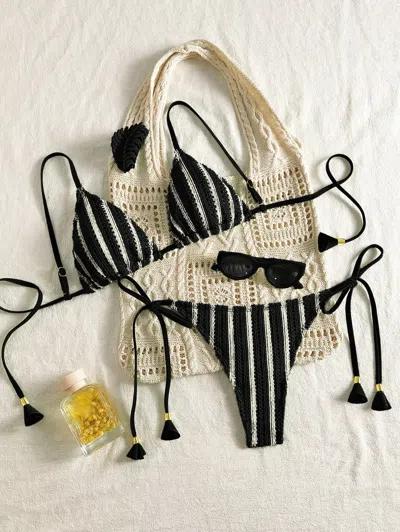 Truedames Bikini Set Special Multi Color Double Strap Swimsuit Women's Bathing Suit In Black