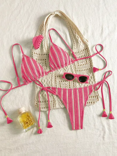 Truedames Bikini Set Special Multi Color Double Strap Swimsuit Women's Bathing Suit In Pink