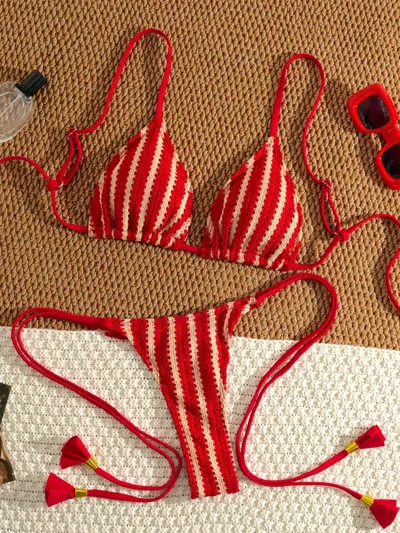 Truedames Bikini Set Special Multi Color Double Strap Swimsuit Women's Bathing Suit In Red