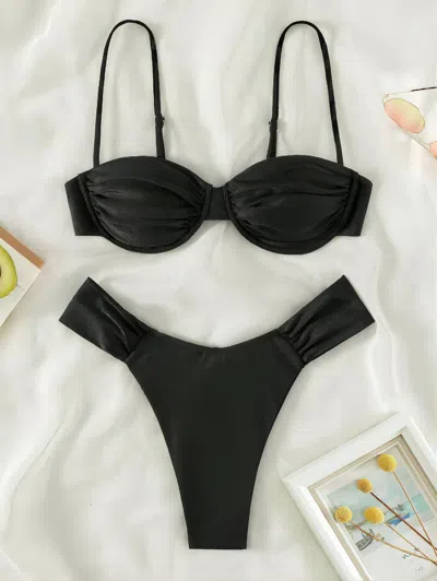 Truedames Bikini Sexy Solid Color Swimsuit Women Split Swimsuit Women Bikini In Black