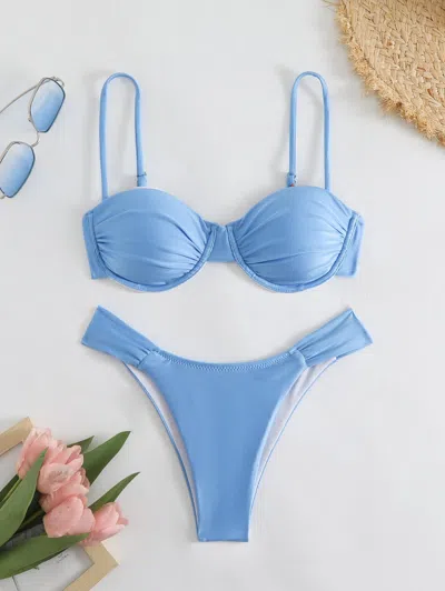 Truedames Bikini Sexy Solid Color Swimsuit Women Split Swimsuit Women Bikini In Blue