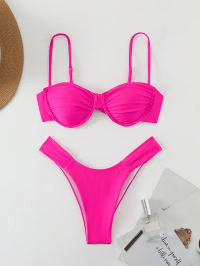 Truedames Bikini Sexy Solid Color Swimsuit Women Split Swimsuit Women Bikini In Pink