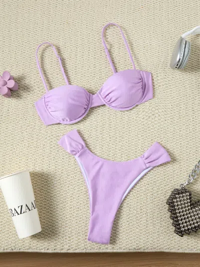 Truedames Bikini Sexy Solid Color Swimsuit Women Split Swimsuit Women Bikini In Purple