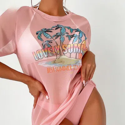 Truedames Bikini Three Piece Set Printed Sexy Cover Up Swimsuit For Women In Pink