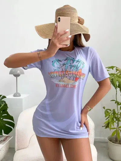 Truedames Bikini Three Piece Set Printed Sexy Cover Up Swimsuit For Women In Purple