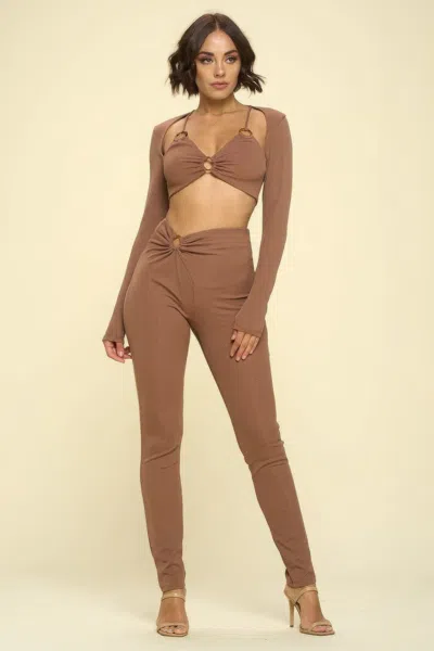 Truedames Bikini Top Solid Color 2 Piece In Brown