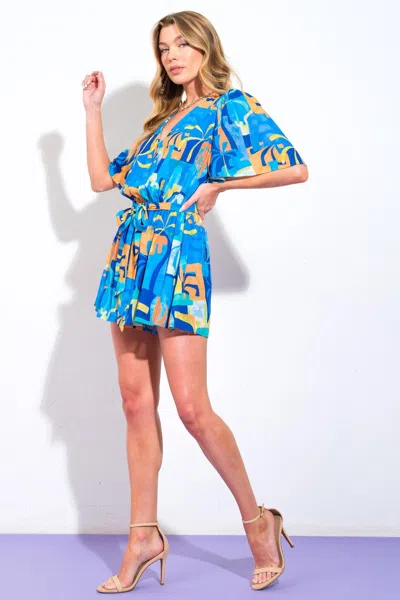 Truedames Bimini Periwinkle Woven Romper In Multi