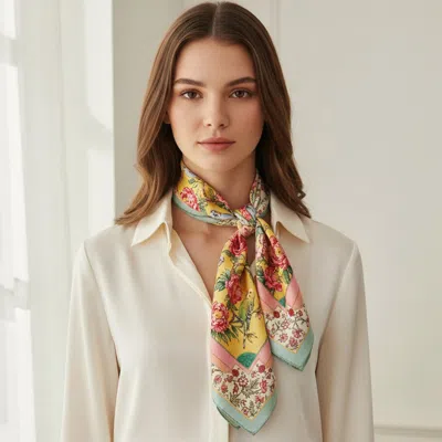 Truedames Bird And Floral Garden Print Square Bandana Scarf In Multi