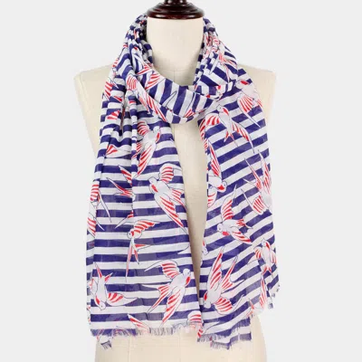 Truedames Bird Stripe Print Scarf In Blue