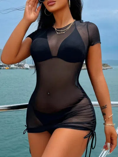 Truedames Black Bikini Three Piece Cover Up Mesh Sheer Separated Swimsuit Women's Sexy Pure Desire Style Swimw