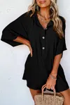 Truedames Black Half Button Collared Loose Romper In Black