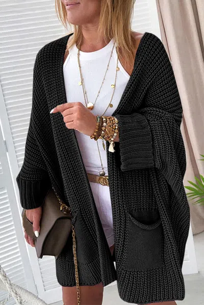 Truedames Black Oversized Fold Over Sleeve Open Front Cardigan