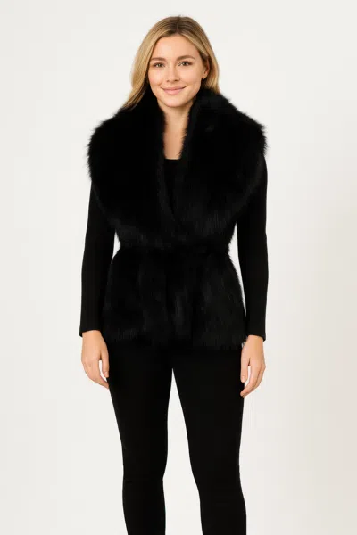 Truedames Black Sleeveless Faux Fur Vest With Cinched Waist