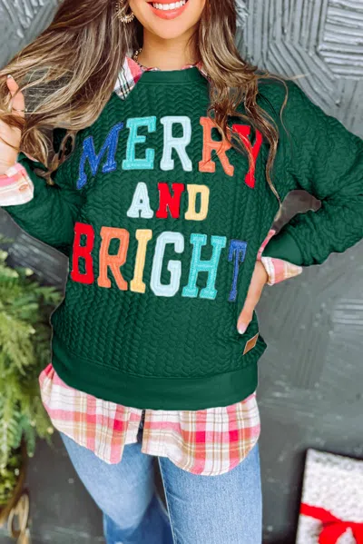 Truedames Blackish Green Merry And Bright Cable Knit Pullover Sweatshirt