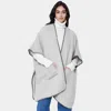 Truedames Blanket Stitch Front Pockets Kimono Poncho In Gray