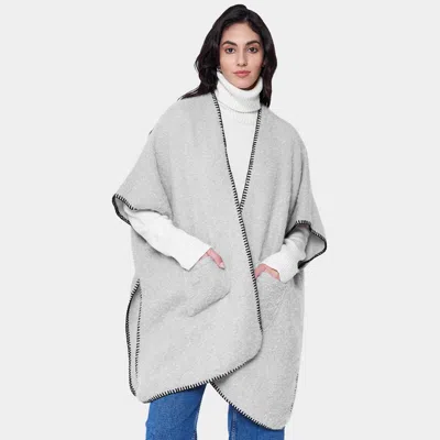 Truedames Blanket Stitch Front Pockets Kimono Poncho In Gray