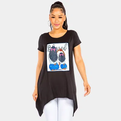 Truedames Bling Blessed Graphic Printed Half Sleeves Top In Black