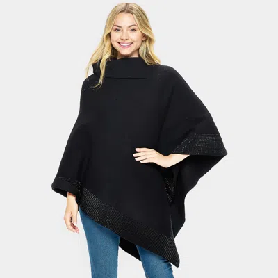 Truedames Bling Border Solid Neck Poncho In Black