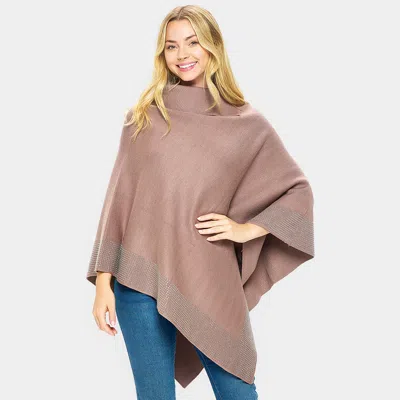 Truedames Bling Border Solid Neck Poncho In Brown