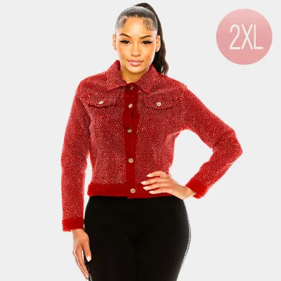 Truedames Bling Denim Jacket In Red
