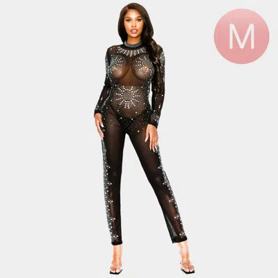 Truedames Bling Stone Embellished Bodysuit In Black