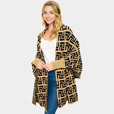 Truedames Bling Stone Embellished Patterned Sleeve Wrap Poncho In Beige