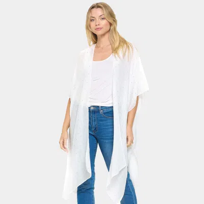 Truedames Bling Studded Embellished Kimono Poncho In White