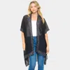 Truedames Bling Studded Geometric Pattern Pointed Kimono Poncho In Black