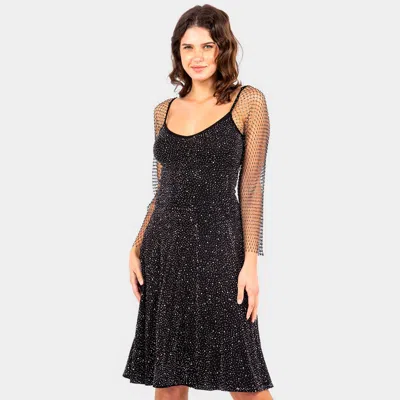 Truedames Bling Studded Pleated Dress In Black