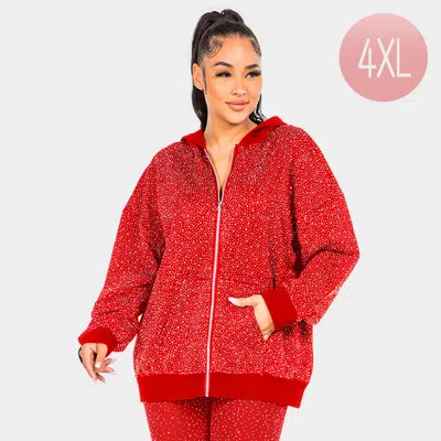Truedames Bling Zip Up Hoodie Jacket In Red