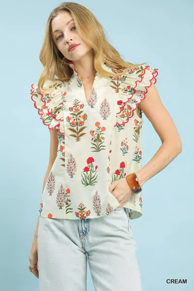 Truedames Block Floral Print Top In Multi