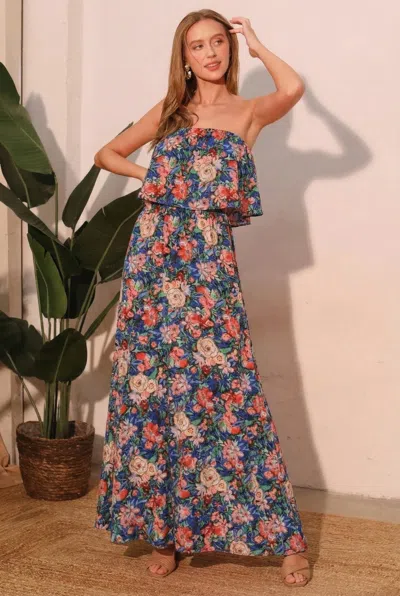 Truedames Bloom Party Strapless Maxi Dress In Blue