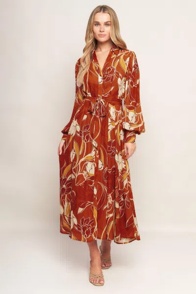 Truedames Blooming Radiance Woven Midi Dress In Brown