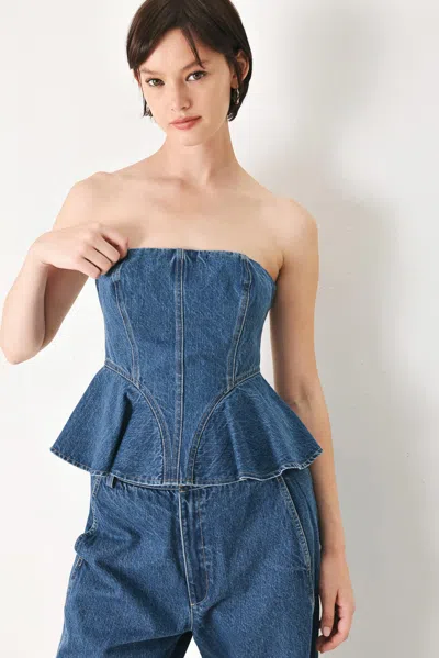 Truedames Blue Blossom Bustier Denim Top In Multi