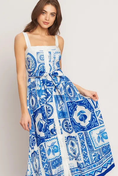 Truedames Blue Majolica Charm Woven Midi Dress