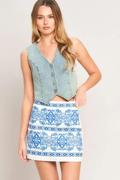 Truedames Blue Porcelain Woven Mini Skirt