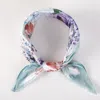 Truedames Blush Lavender Watercolor Floral Printed Square Silky Satin Scarf In Blue