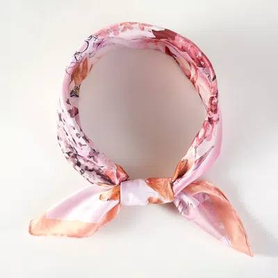 Truedames Blush Lavender Watercolor Floral Printed Square Silky Satin Scarf In Pink