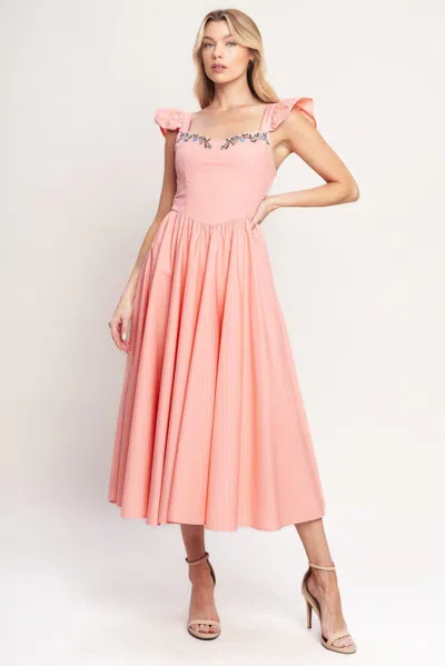 Truedames Blushed With Love Woven Midi Dress In Pink