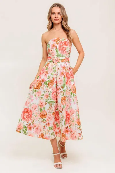 Truedames Blushing Dawn Pink Woven Midi Dress In Brown