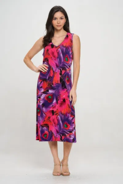 Truedames Bn V-neck Midi Tank Dress With Side Slit In Purple