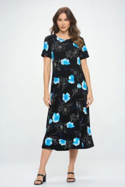 Truedames Bns Print Long Dress With Short Sleeve In Blue