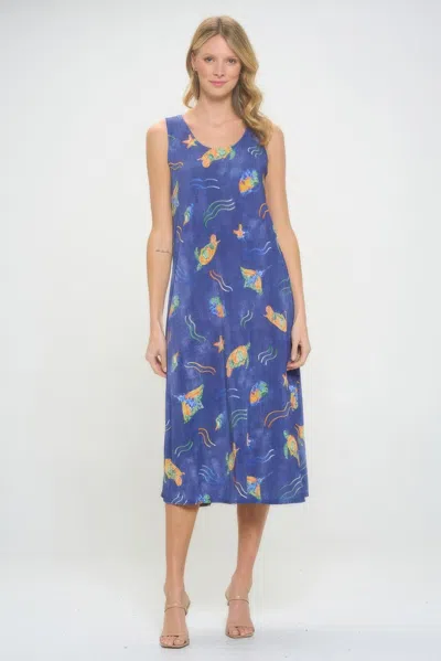 Truedames Bns Print Long Tank Dress In Blue
