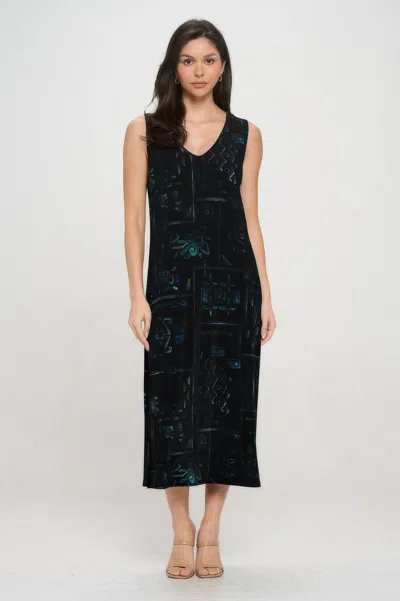 Truedames Bns V-neck Midi Tank Dress With Side Slit In Blue