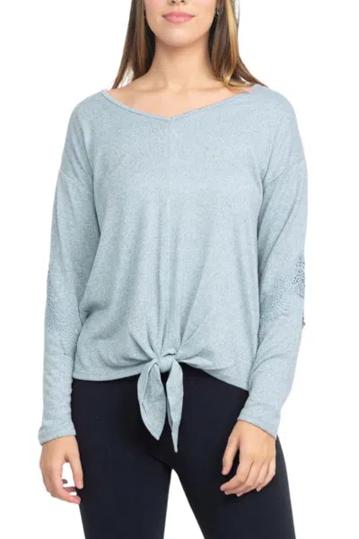 Truedames Boat Neck Long Sleeve Tie Front Hem Solid Knit Top In Blue