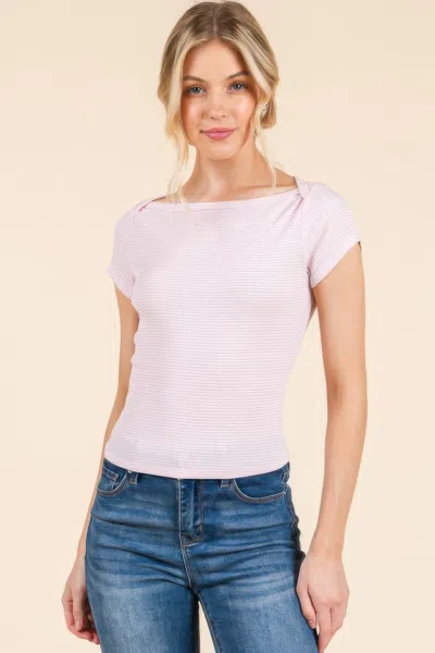 Truedames Boat Neck Striped Tee In White